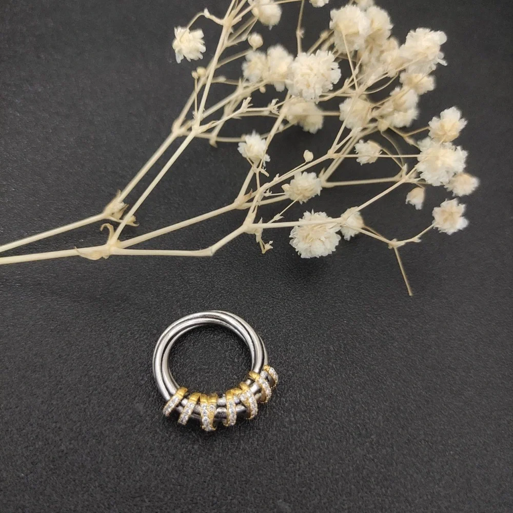 David Yurman Two-Tone Spiral Pavé Ring — Gold and Silver
